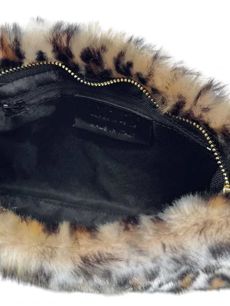 Sac pochette en cuir et fausse fourrure SHURI Léopard