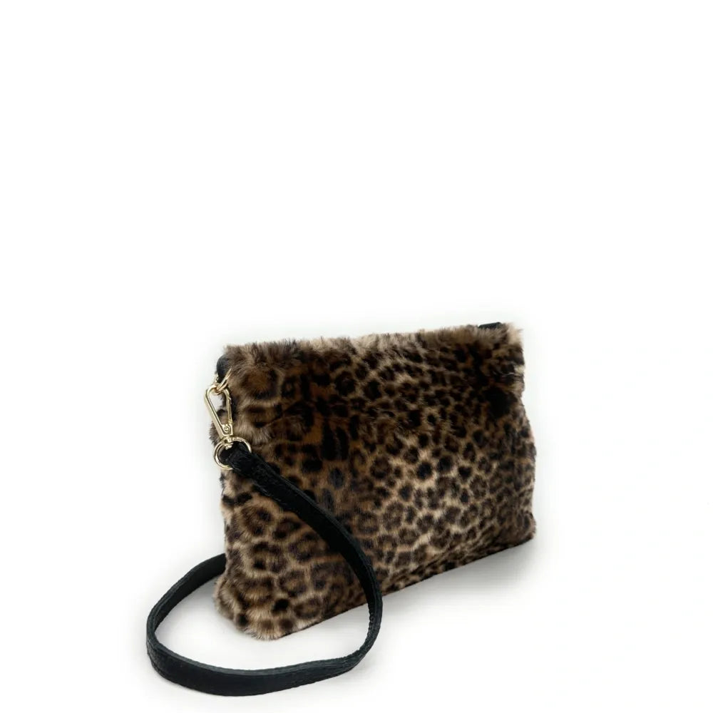 Sac pochette en cuir et fausse fourrure SHURI Ocelot