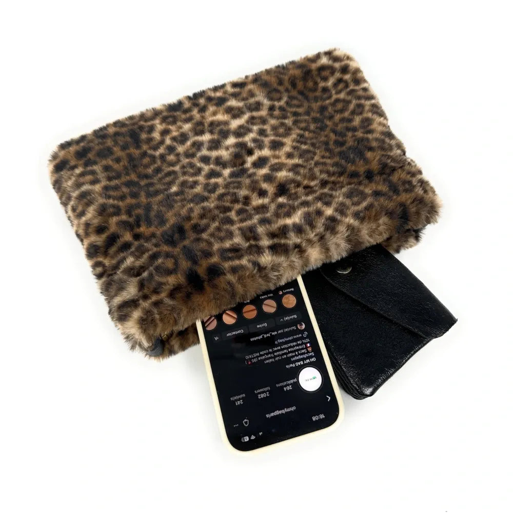 Sac pochette en cuir et fausse fourrure SHURI Ocelot