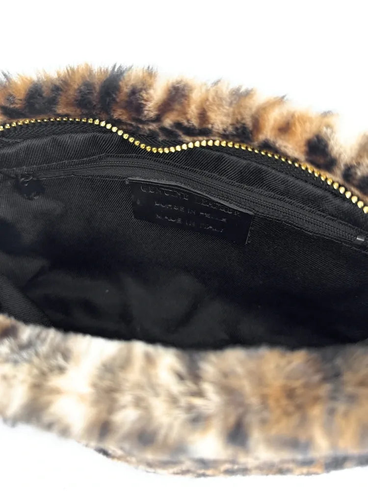 Sac pochette en cuir et fausse fourrure SHURI Ocelot
