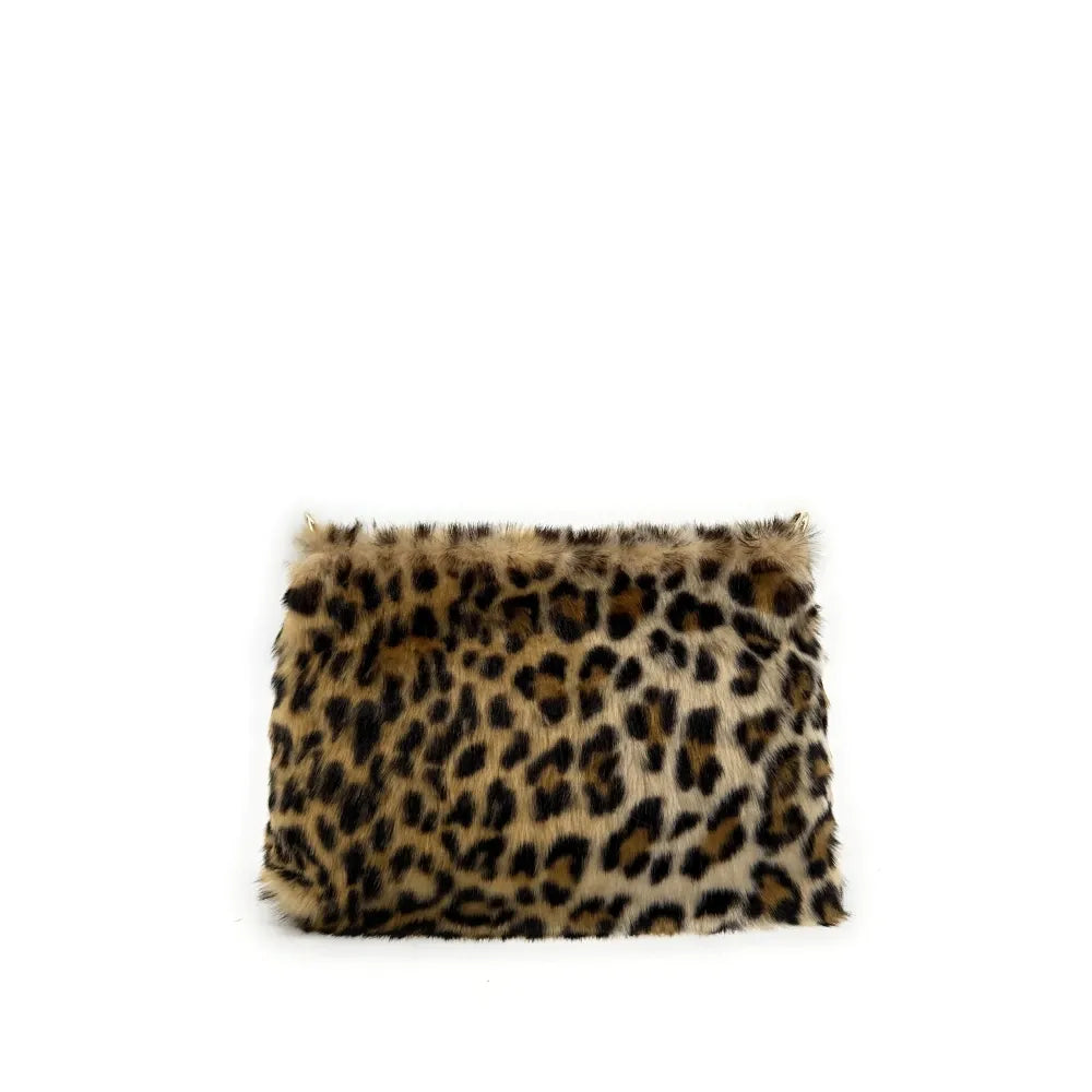 Sac pochette en cuir et fausse fourrure SHURI Léopard