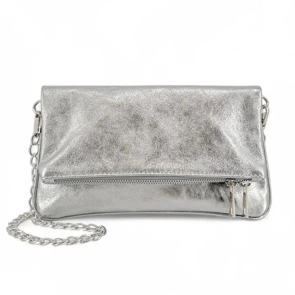 Sac pochette en cuir grainé ROXANE Argent clair
