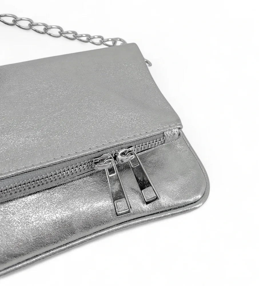 Sac pochette en cuir grainé ROXANE Argent clair