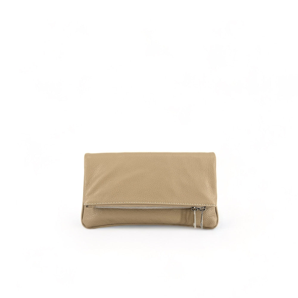 Sac pochette en cuir grainé ROXANE Taupe