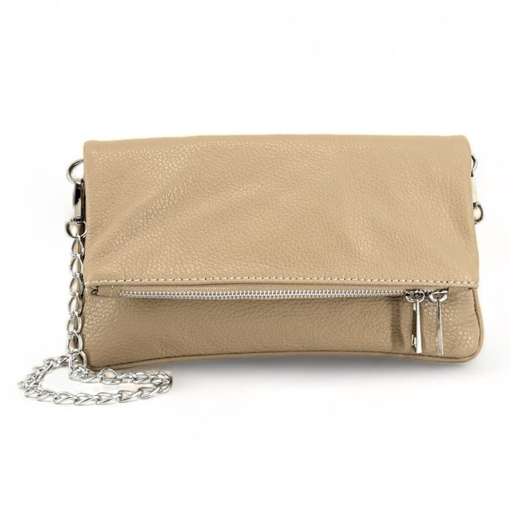 Sac pochette en cuir grainé ROXANE Taupe