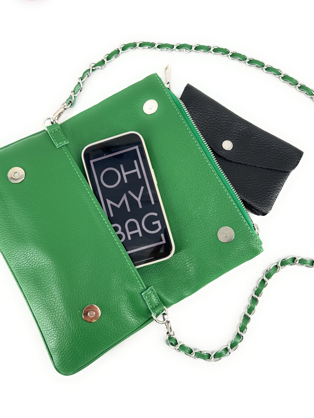 Sac pochette en cuir grainé ROXANE Vert anglais
