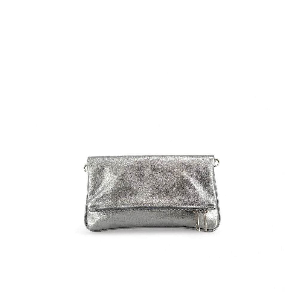 Sac pochette en cuir grainé ROXANE Argent moyen