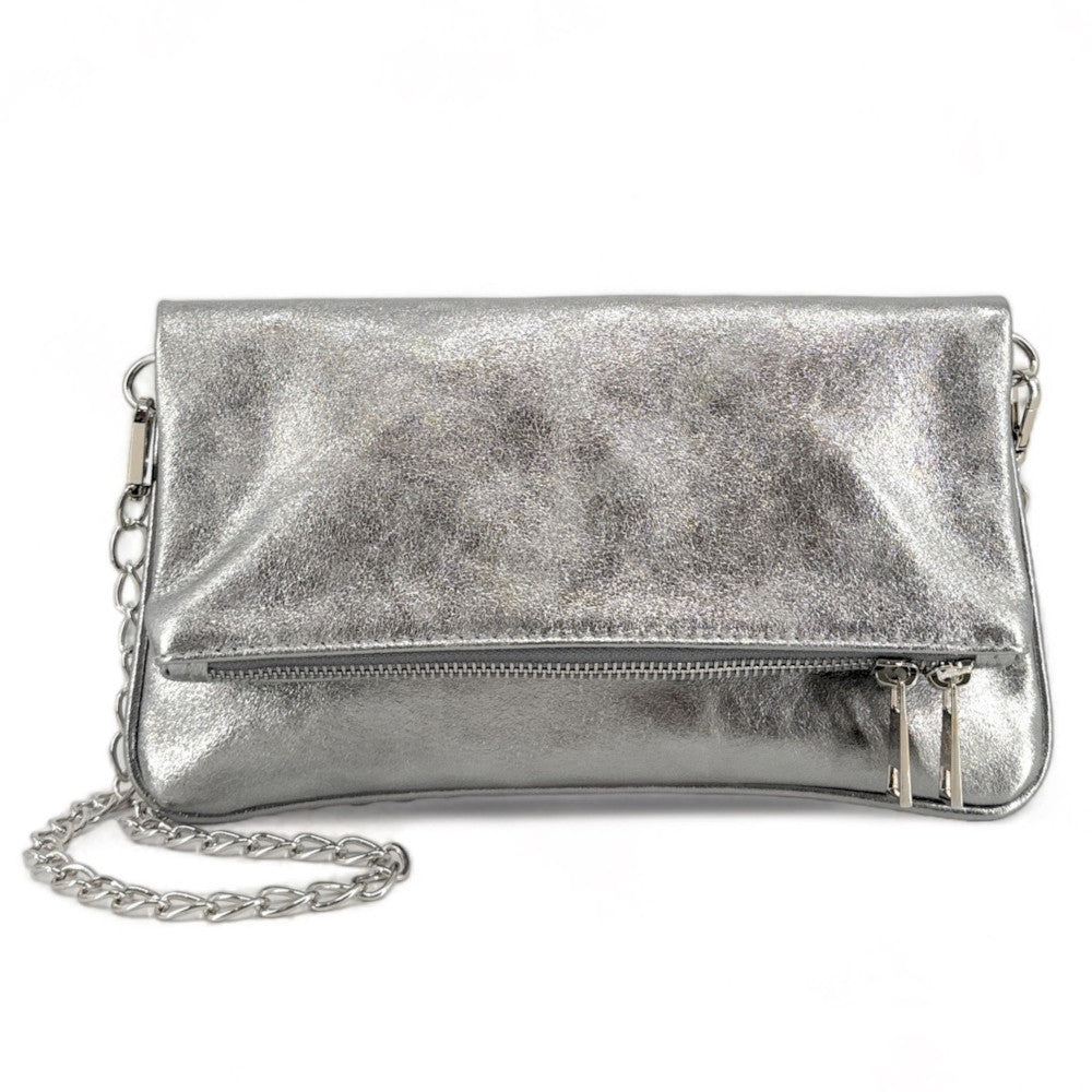 Sac pochette en cuir grainé ROXANE Argent moyen
