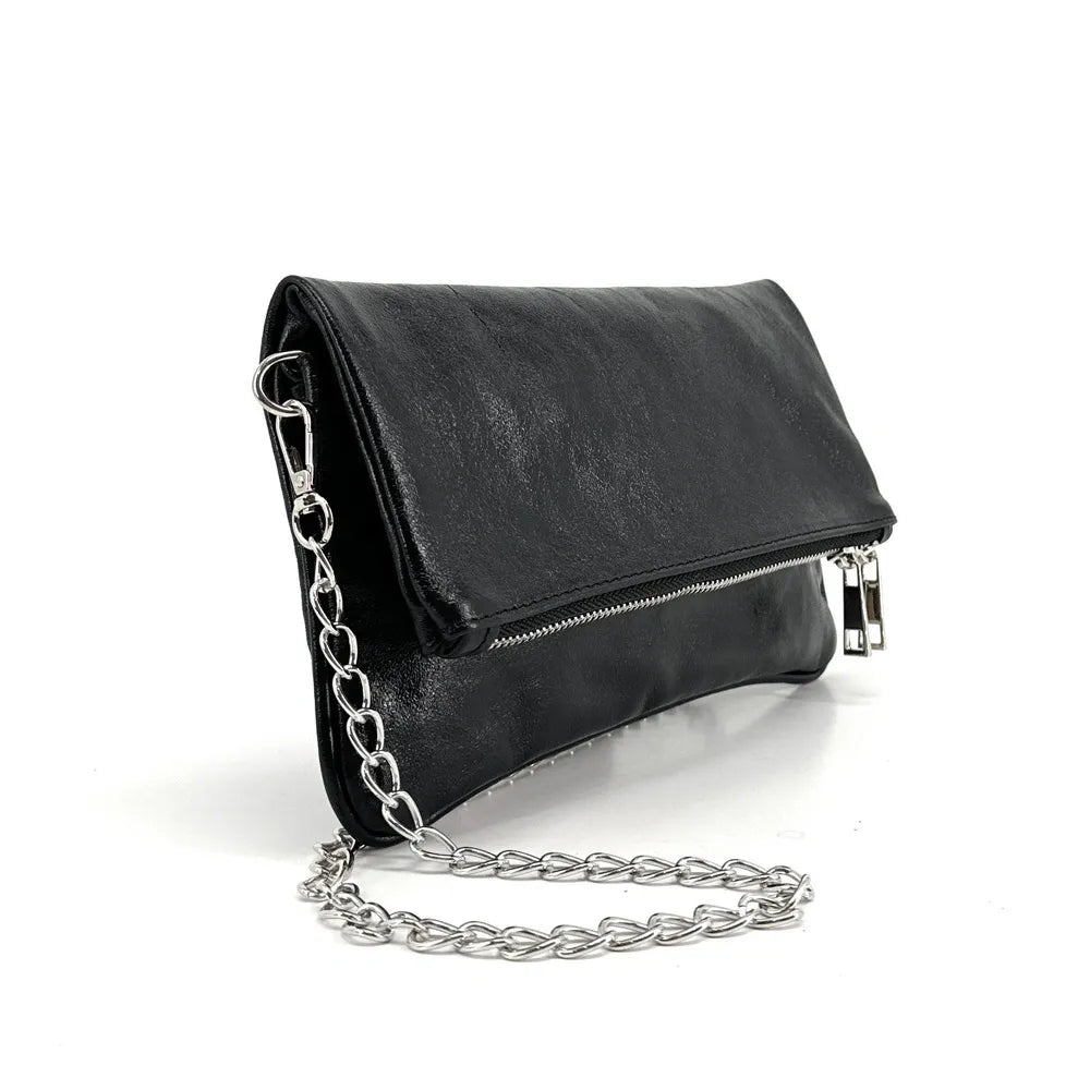 Sac pochette en cuir grainé ROXANE Noir irisé