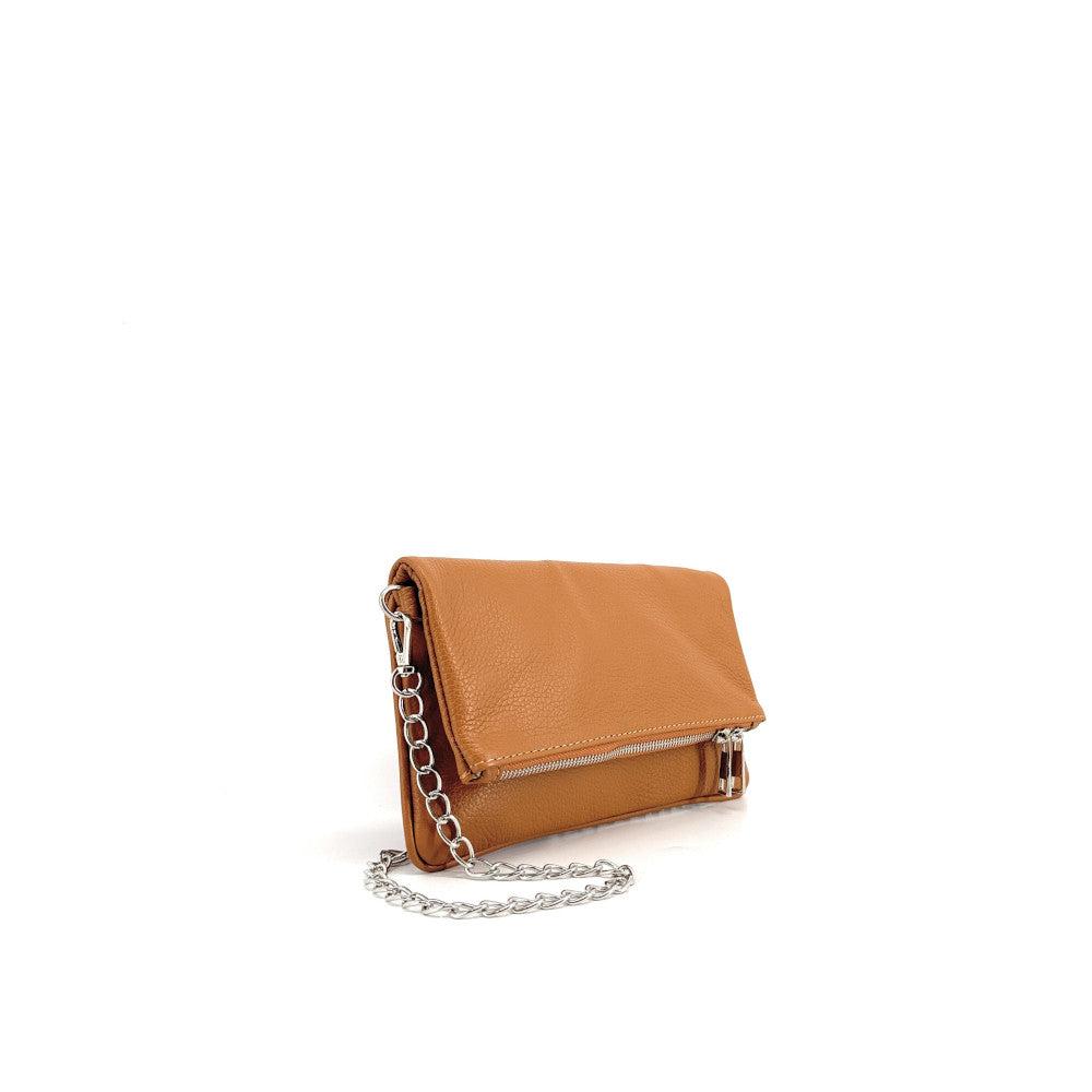 Sac pochette en cuir grainé ROXANE Camel foncé
