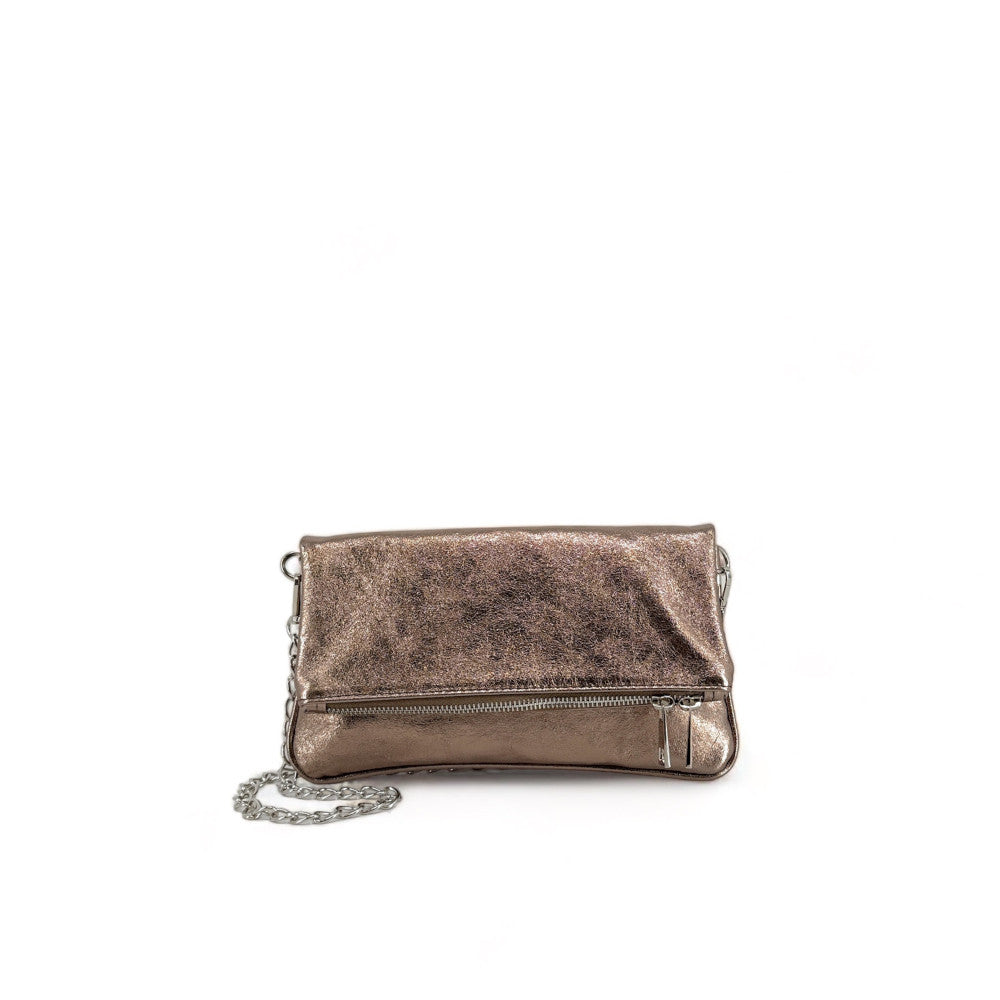 Sac pochette en cuir grainé ROXANE Champagne irisé