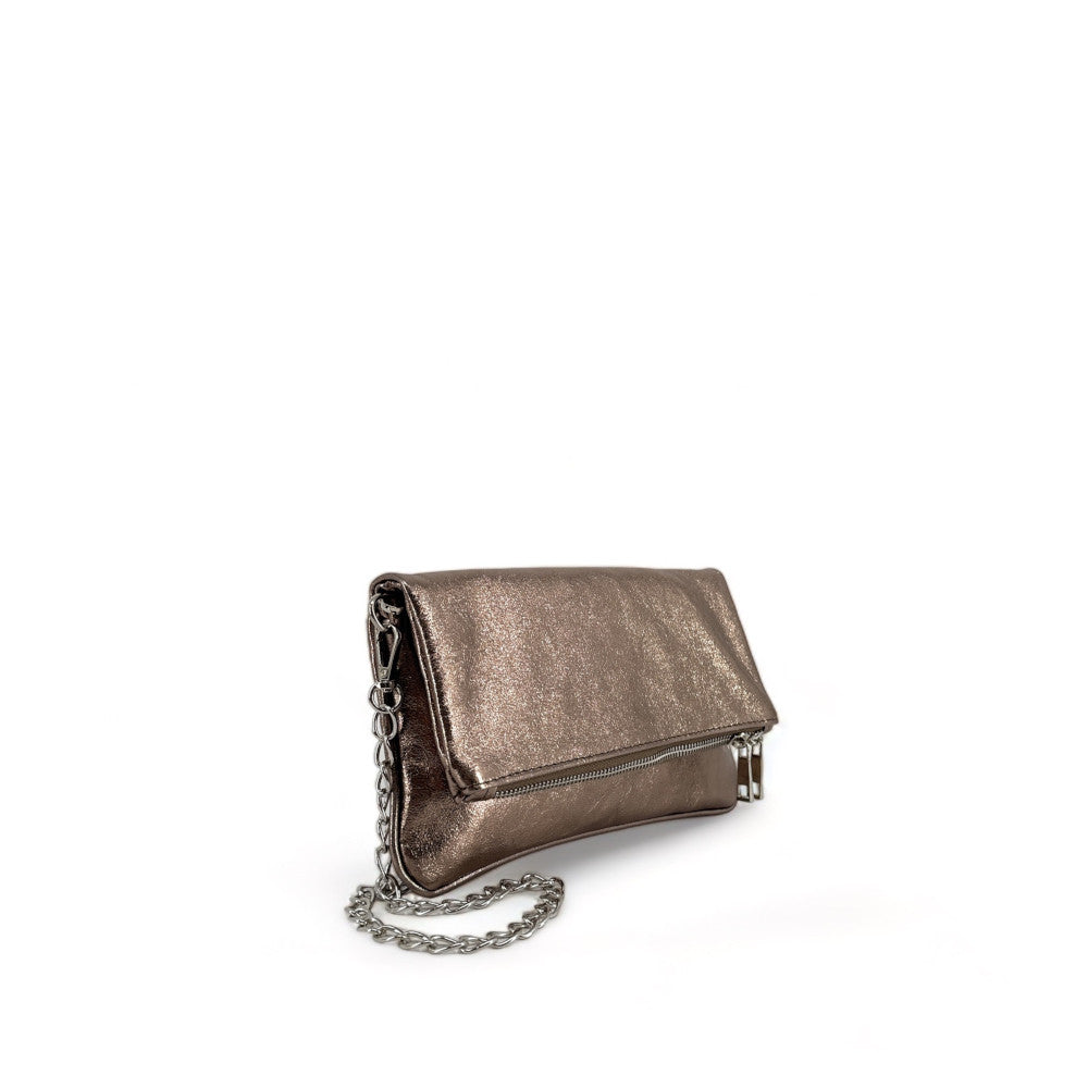 Sac pochette en cuir grainé ROXANE Champagne irisé
