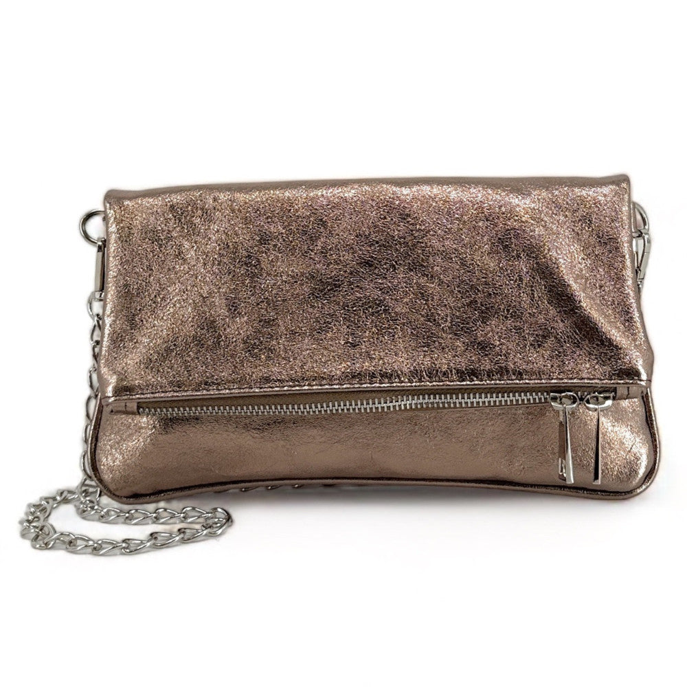 Sac pochette en cuir grainé ROXANE Champagne irisé