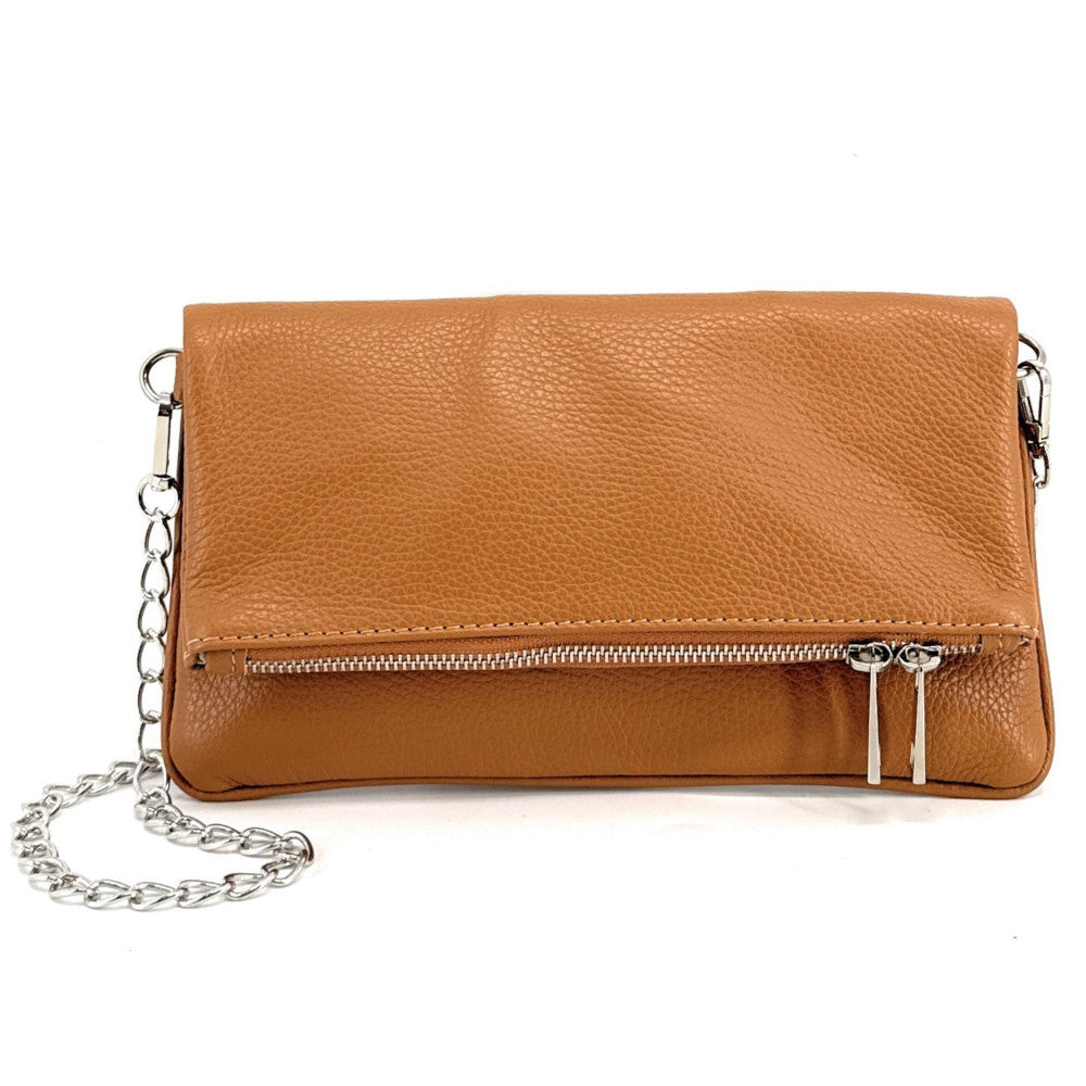 Sac pochette en cuir grainé ROXANE Camel foncé