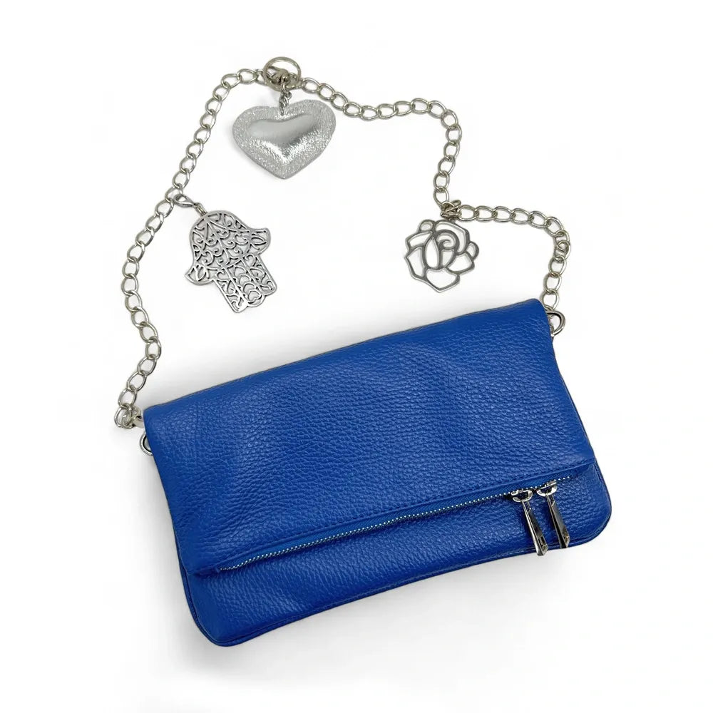 Sac pochette en cuir grainé ROXANE Bleu