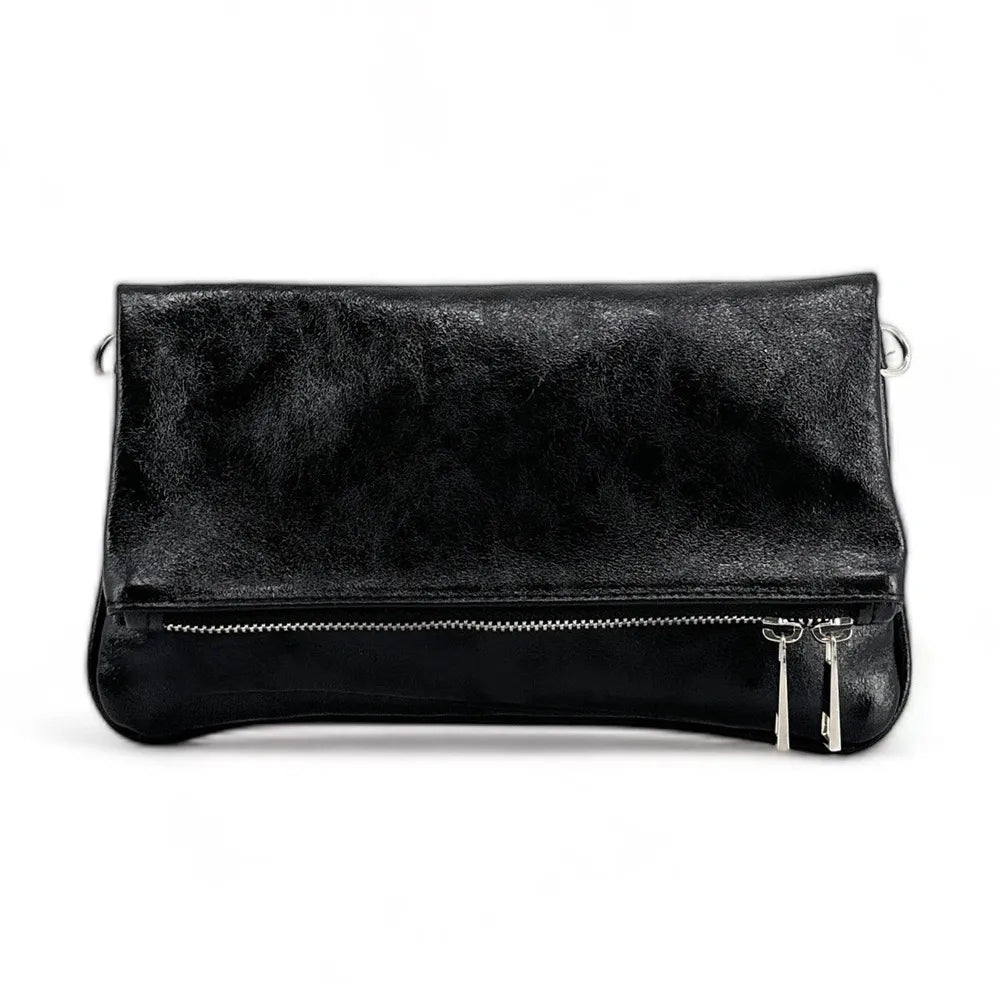 Sac pochette en cuir grainé ROXANE Noir irisé