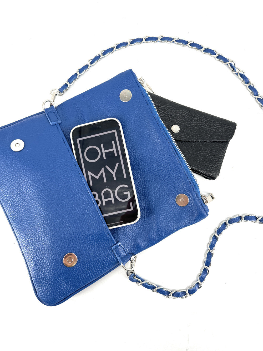 Sac pochette en cuir grainé ROXANE Bleu