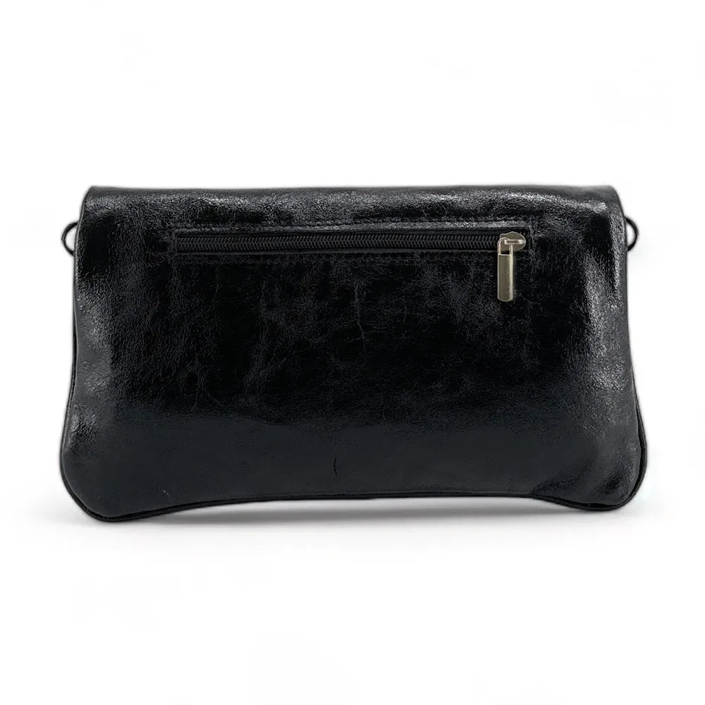 Sac pochette en cuir grainé ROXANE Noir irisé