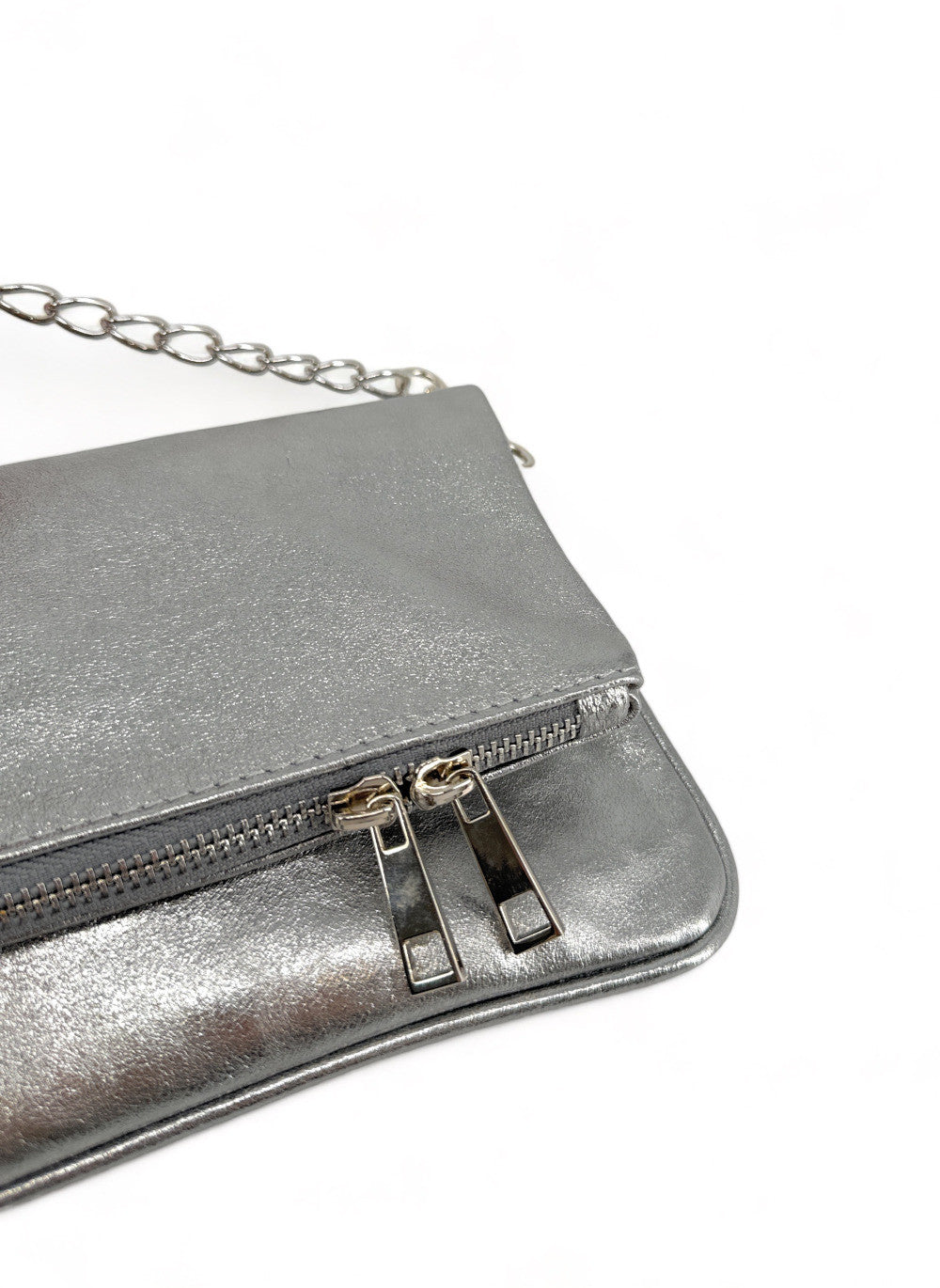 Sac pochette en cuir grainé ROXANE Argent moyen