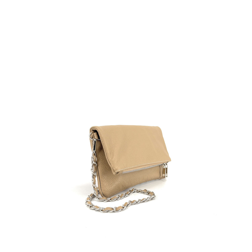 Sac pochette en cuir grainé ROXANE Taupe