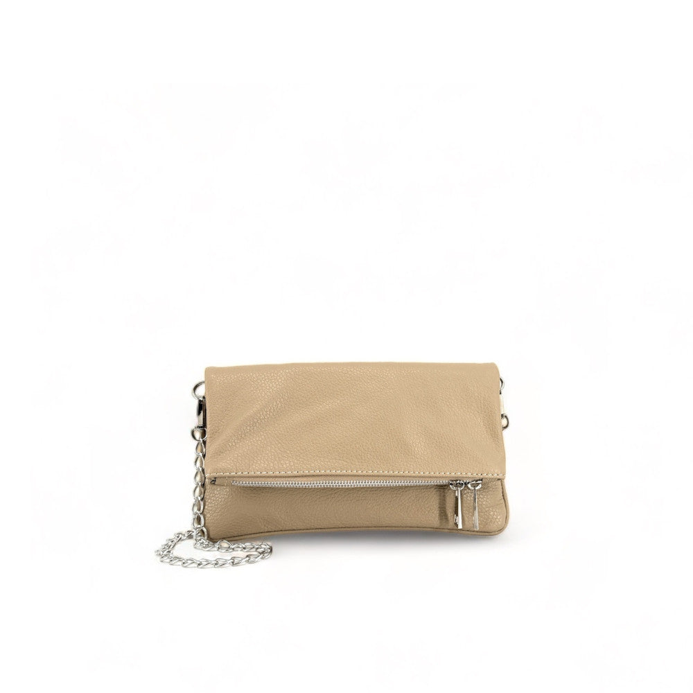Sac pochette en cuir grainé ROXANE Taupe