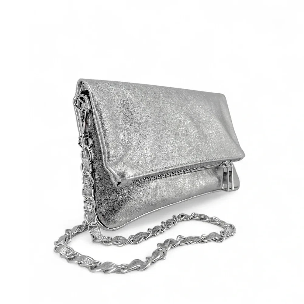 Sac pochette en cuir grainé ROXANE Argent clair