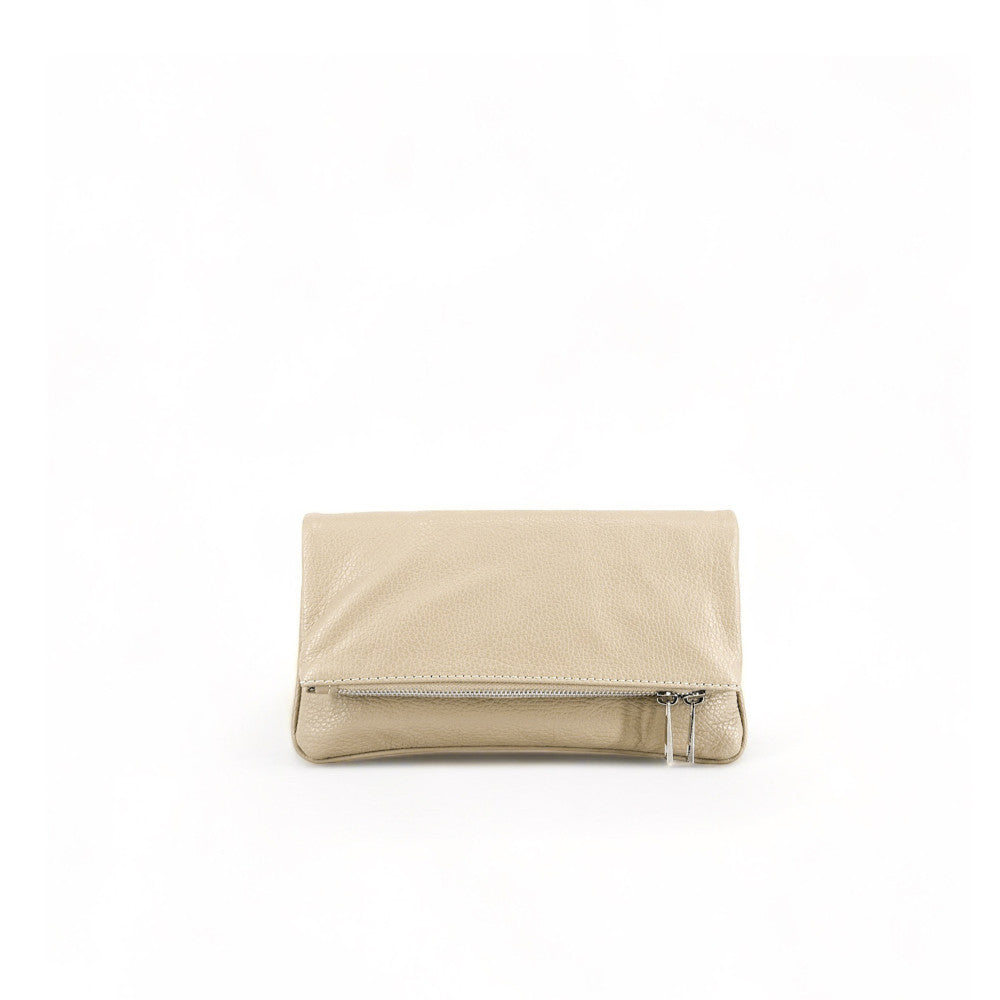 Sac pochette en cuir grainé ROXANE Taupe clair