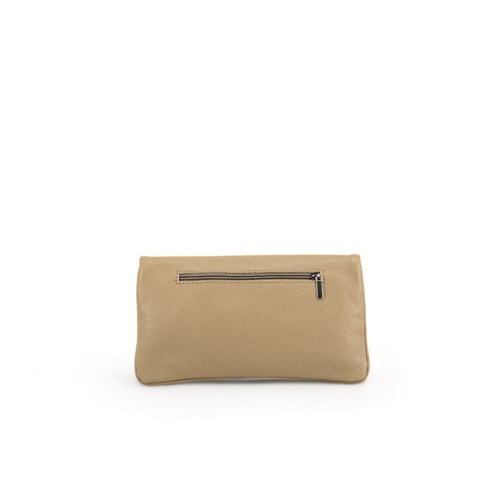 Sac pochette en cuir grainé ROXANE Taupe