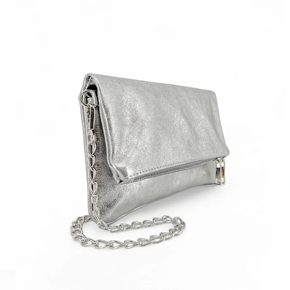 Sac pochette en cuir grainé ROXANE Argent clair