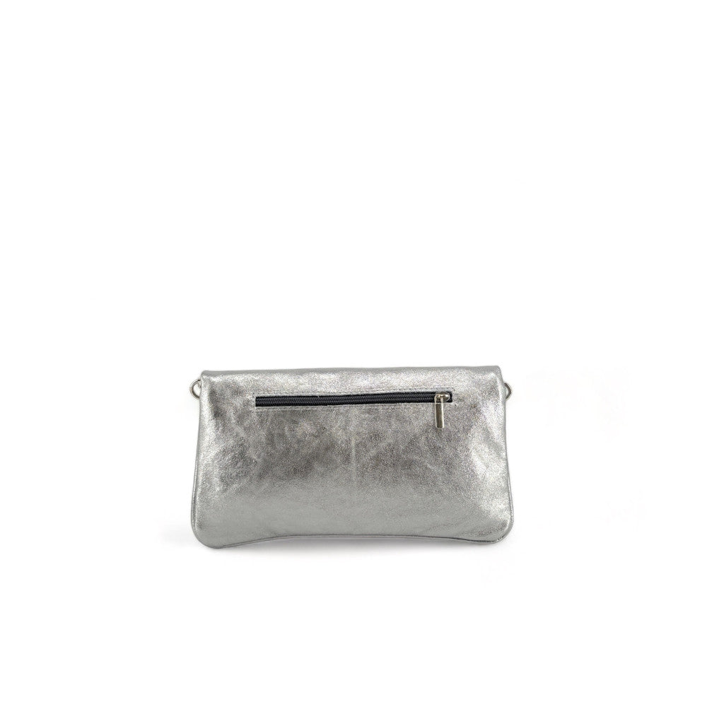 Sac pochette en cuir grainé ROXANE Argent moyen