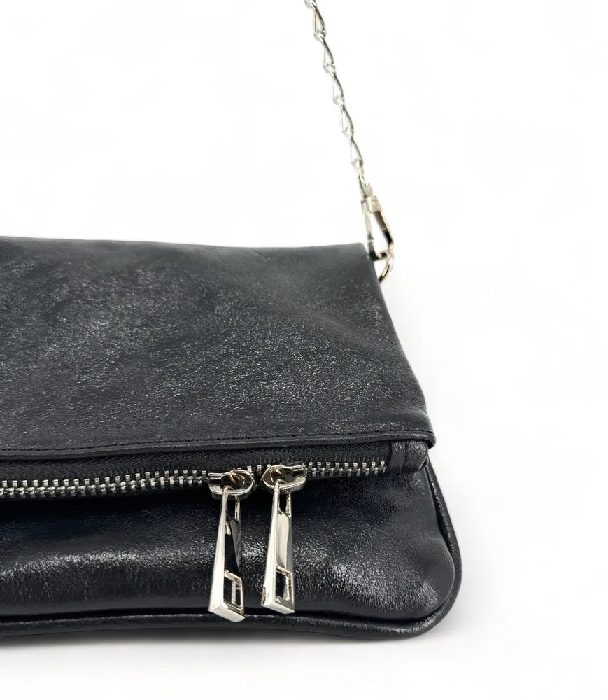 Sac pochette en cuir grainé ROXANE Noir irisé