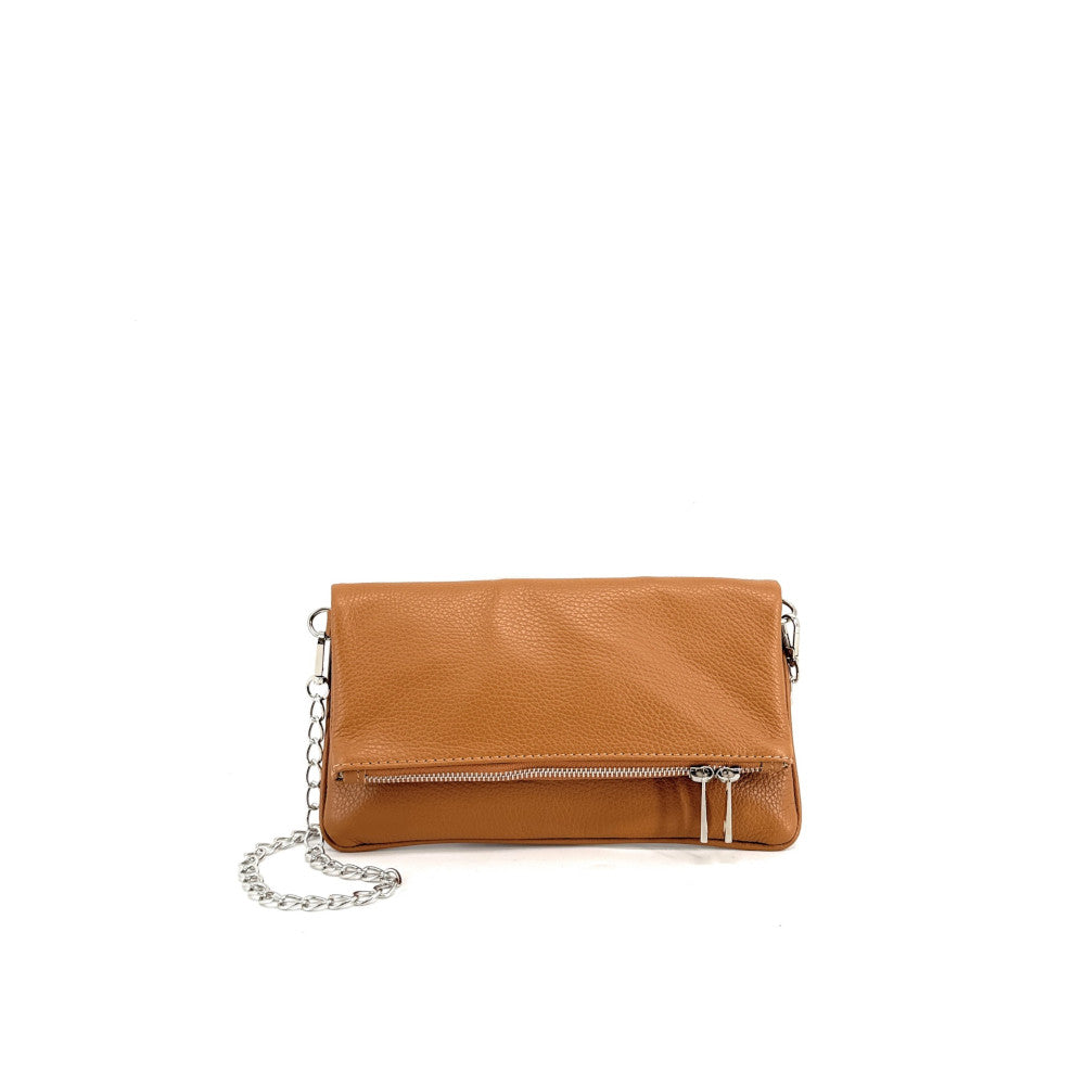 Sac pochette en cuir grainé ROXANE Camel foncé