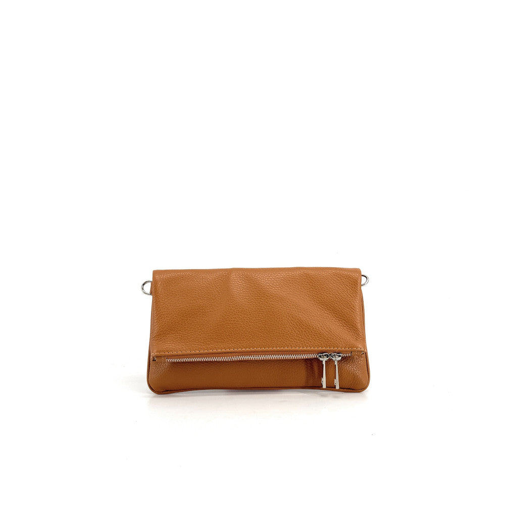 Sac pochette en cuir grainé ROXANE Camel foncé