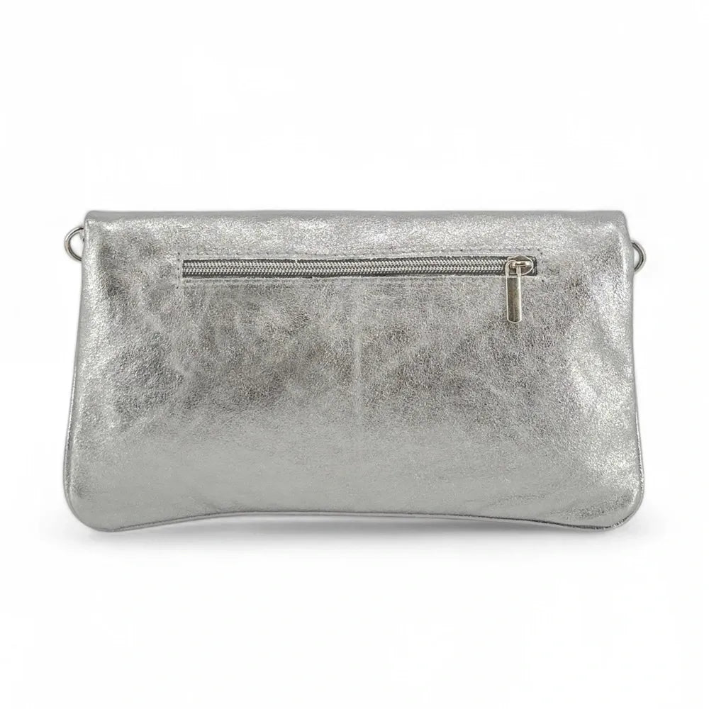 Sac pochette en cuir grainé ROXANE Argent clair