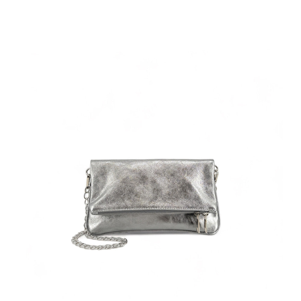 Sac pochette en cuir grainé ROXANE Argent moyen