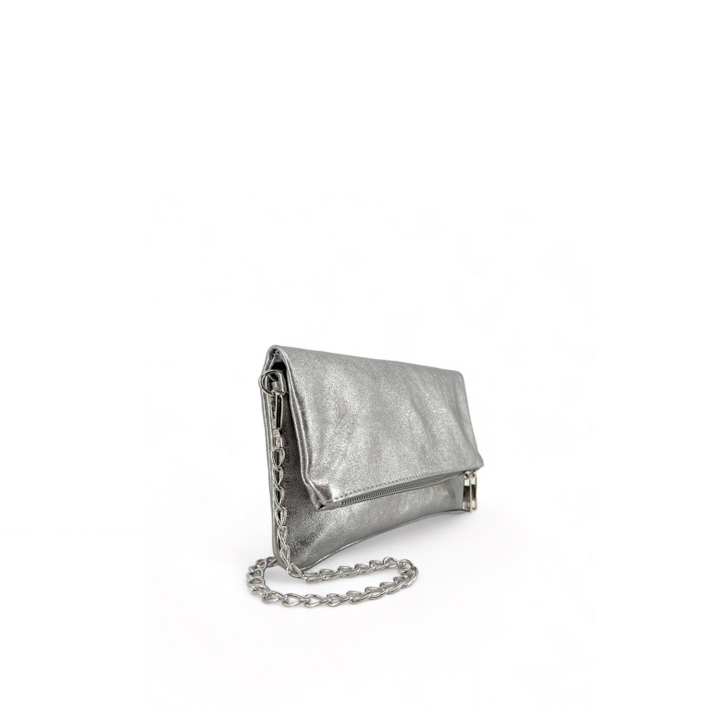 Sac pochette en cuir grainé ROXANE Argent moyen