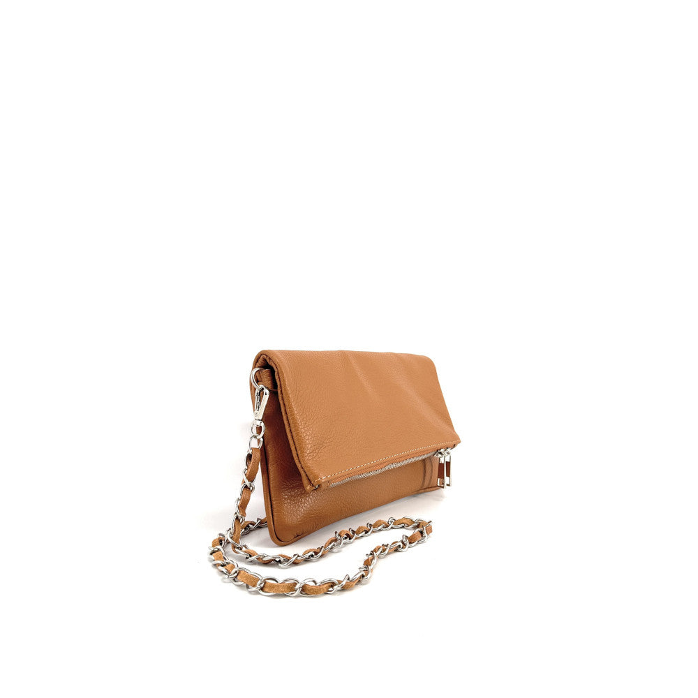 Sac pochette en cuir grainé ROXANE Camel foncé