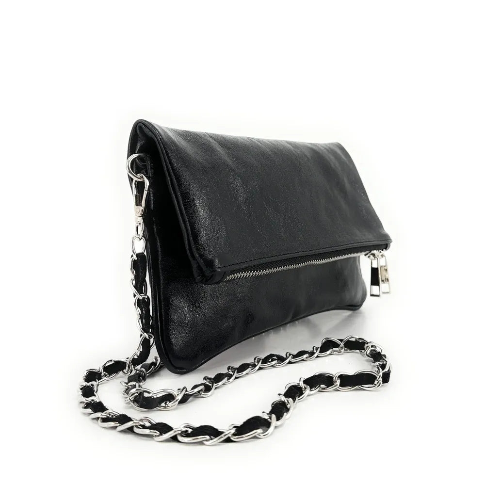 Sac pochette en cuir grainé ROXANE Noir irisé