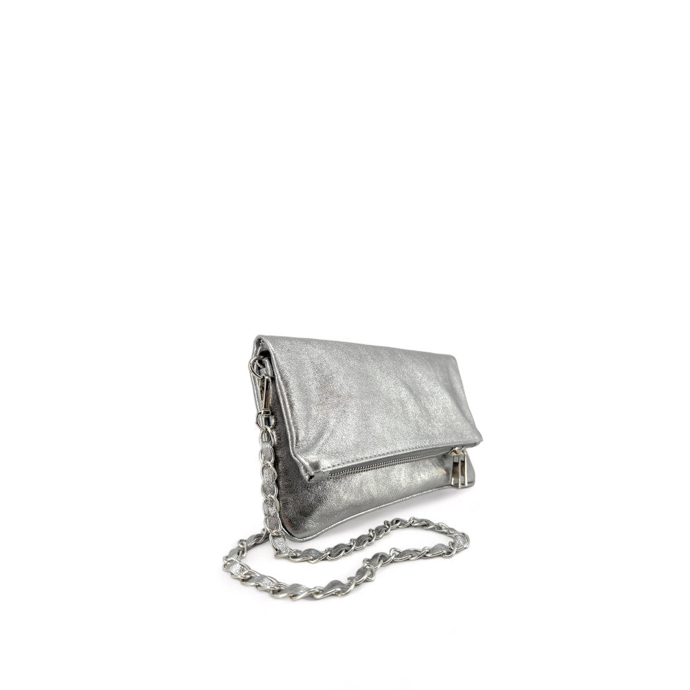 Sac pochette en cuir grainé ROXANE Argent moyen