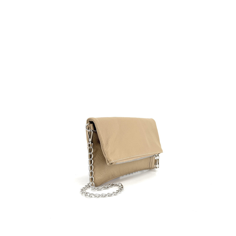 Sac pochette en cuir grainé ROXANE Taupe
