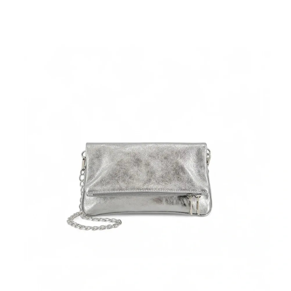 Sac pochette en cuir grainé ROXANE Argent clair