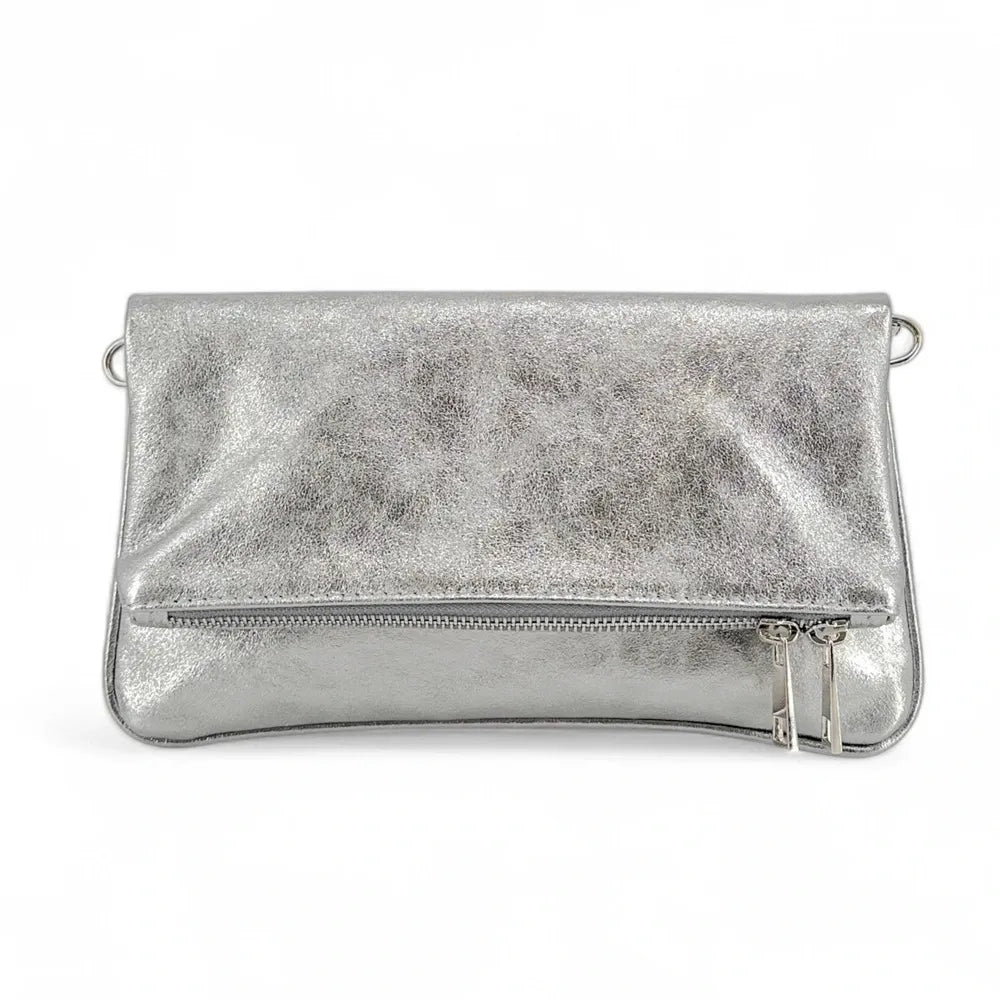 Sac pochette en cuir grainé ROXANE Argent clair