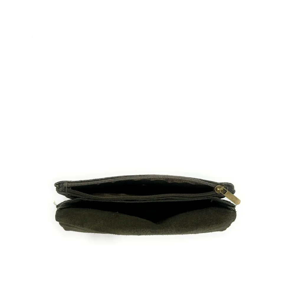 Sac pochette en croûte de cuir à motif MAELIA JUNGLE Léopard kaki