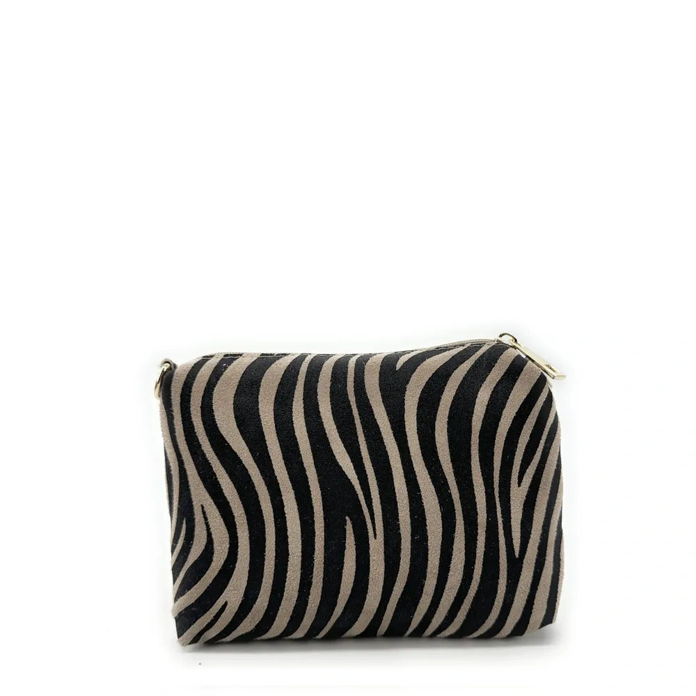 Sac pochette en croûte de cuir CHARLOTTE ET LEO Zèbre taupe