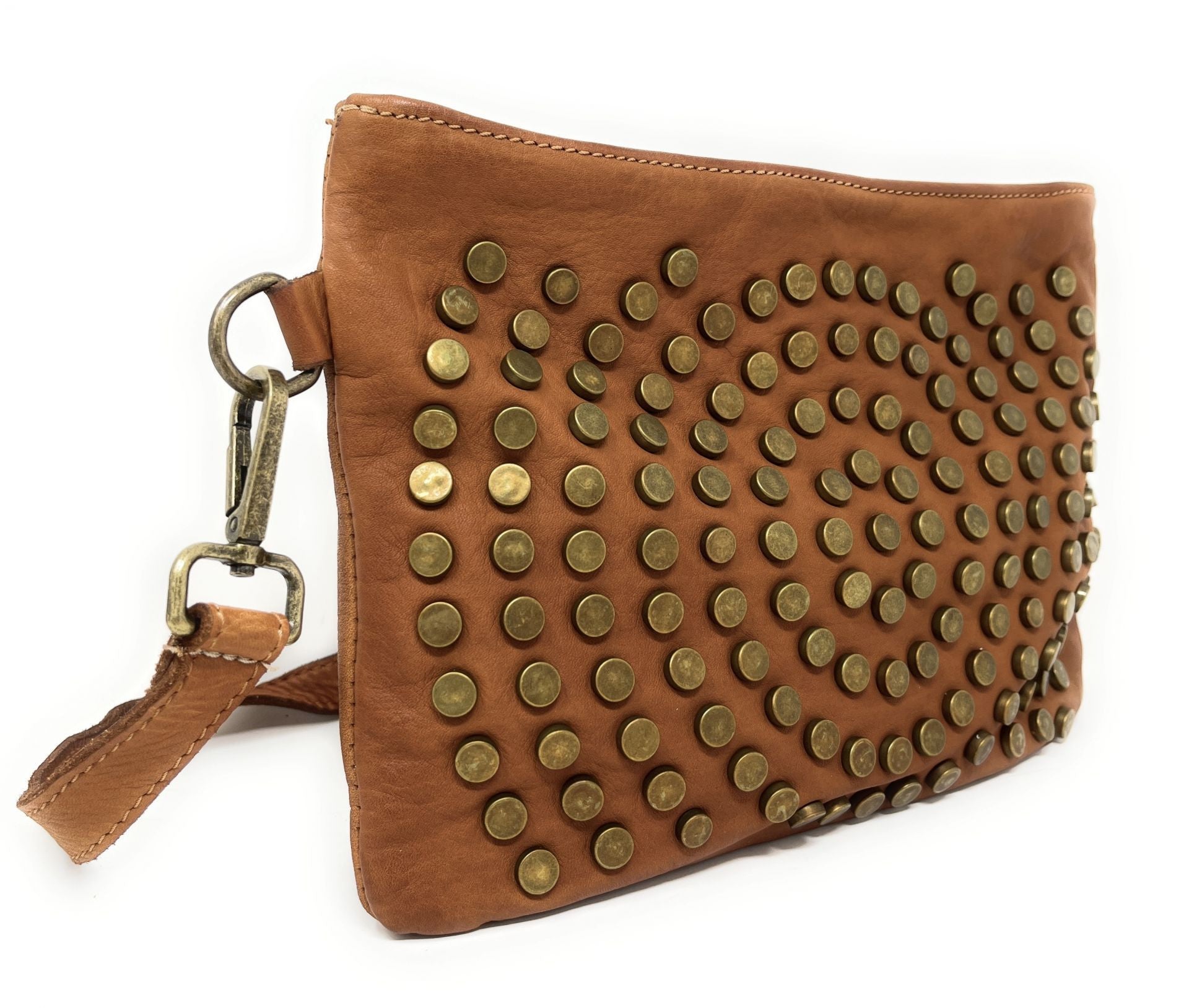 Sac pochette en cuir vintage MISS CIRCÉ Camel foncé