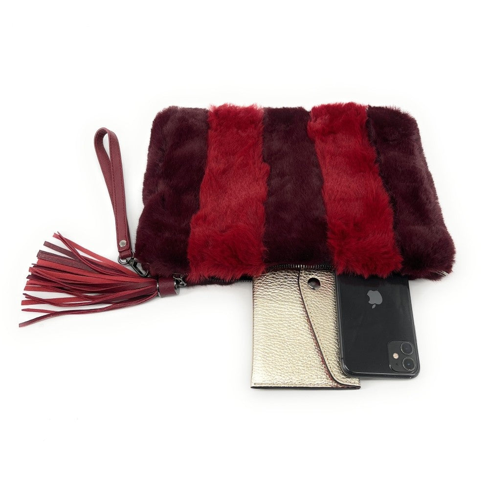 Sac pochette en fausse fourrure FURBY Rouge bordeaux