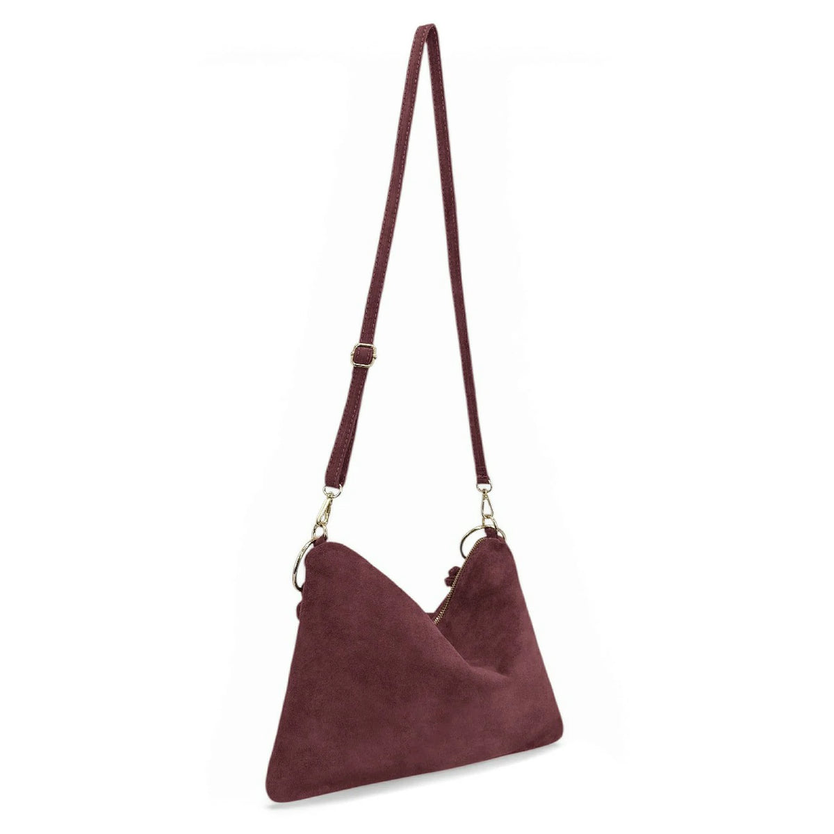 Hobo-Clutch-Tasche aus Wildleder SOA Bordeauxrot