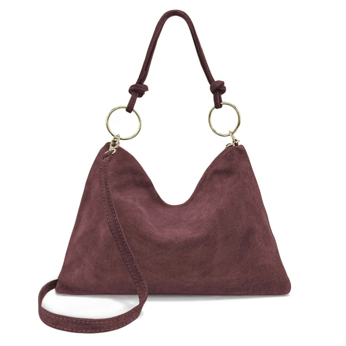 Hobo-Clutch-Tasche aus Wildleder SOA Bordeauxrot