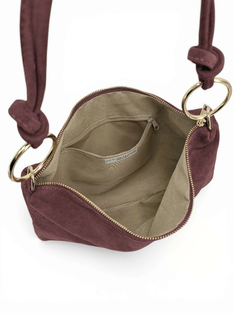Hobo-Clutch-Tasche aus Wildleder SOA Bordeauxrot