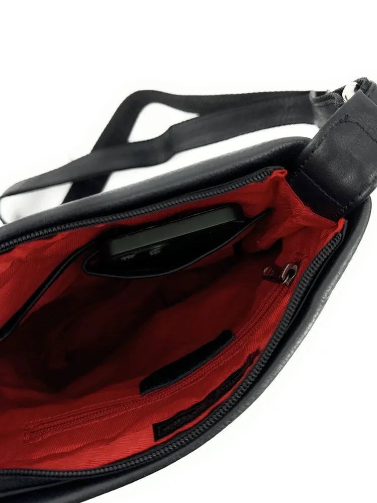 Sac pochette homme à bandoulière en cuir lisse ANDERSON Noir